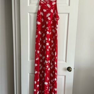Red and White Sleeveless Maxi Dress
